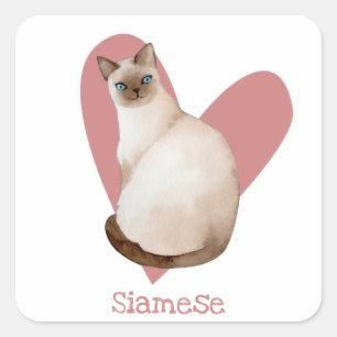 Siamese Cat Watercolor Kitty Pink Heart Quadratischer Aufkleber