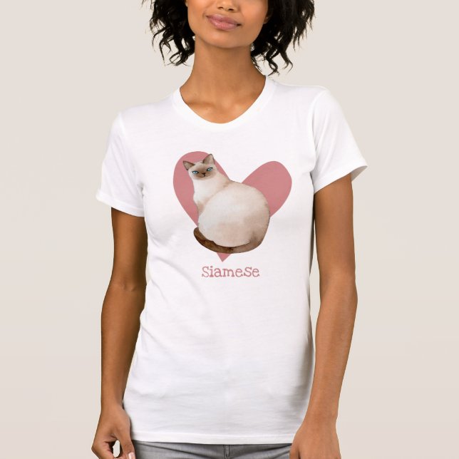 Siamese Cat Watercolor Kitty Pink Heart T-Shirt (Vorderseite)