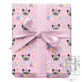 Siamese Cat Wrapping Paper in Pink Geschenkpapier