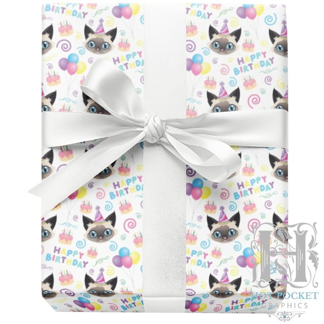 Siamese Cat Wrapping Paper in White Geschenkpapier (Von Creator hochgeladen)