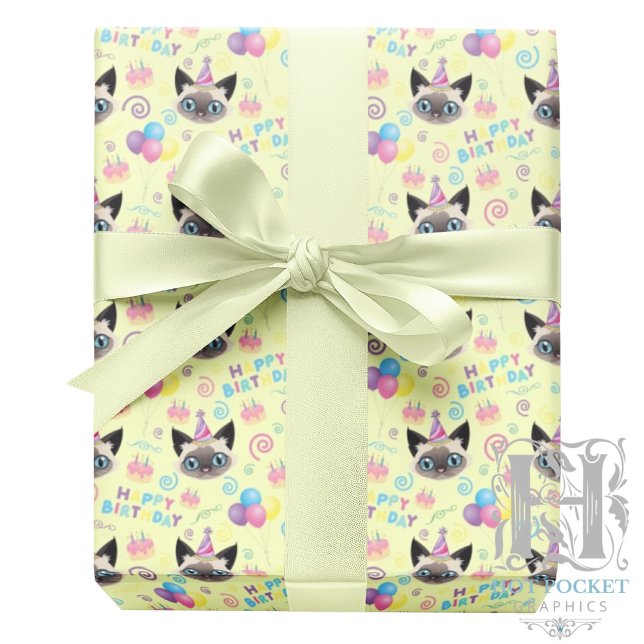 Siamese Cat Wrapping Paper in Yellow Geschenkpapier (Von Creator hochgeladen)