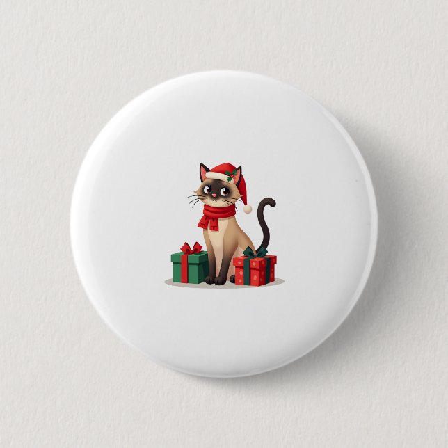 Siamese Cat Xmas Holiday Santa Siamese Cat Christa Button (Vorderseite)