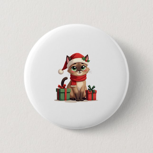 Siamese Cat Xmas Holiday Santa Siamese Cat Christa Button (Vorderseite)