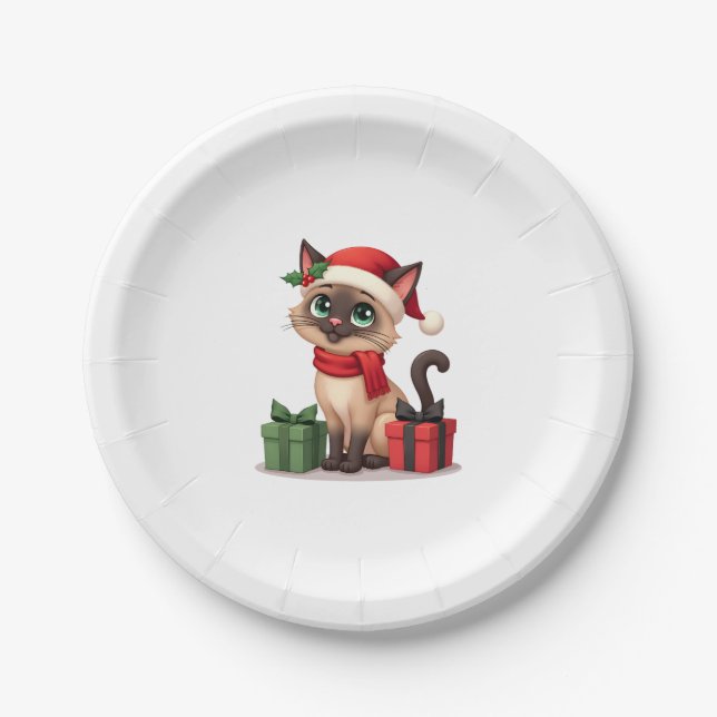 Siamese Cat Xmas Holiday Santa Siamese Cat Christa Pappteller (Vorderseite)