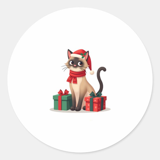 Siamese Cat Xmas Holiday Santa Siamese Cat Christa Runder Aufkleber (Vorderseite)