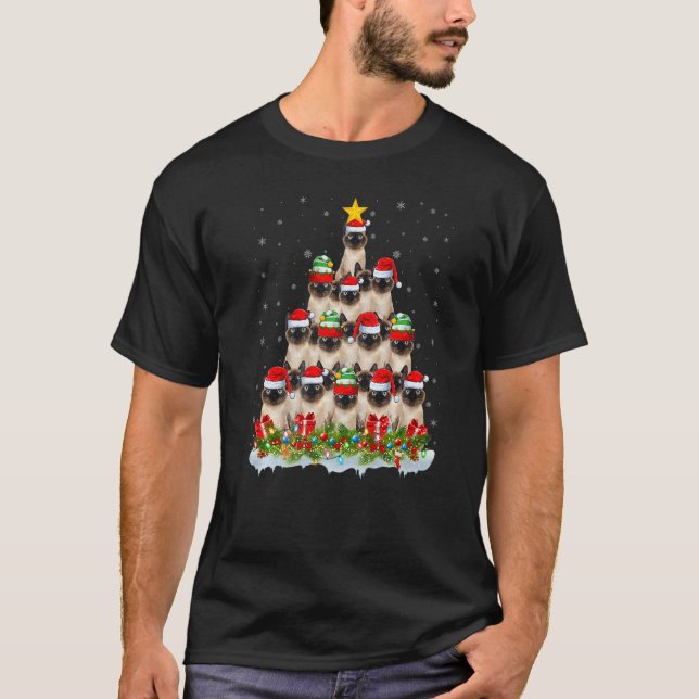 Siamese Cat  Xmas Tree Santa Christmas Siamese Cat T-Shirt (Vorderseite)