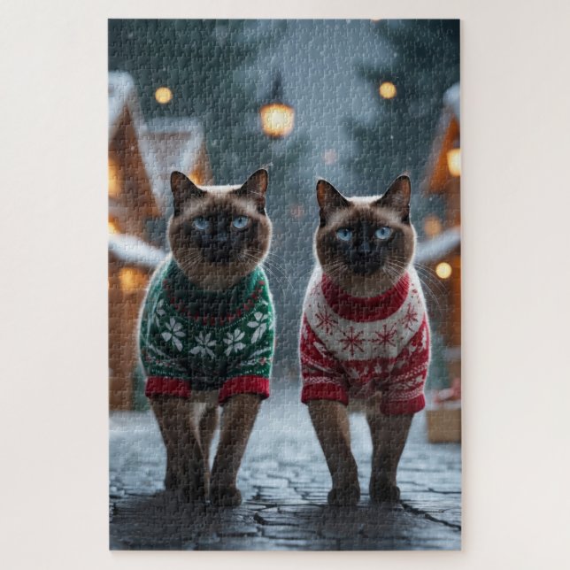 Siamese Cats Christmas Snow Holiday Puzzle (Vertikal)
