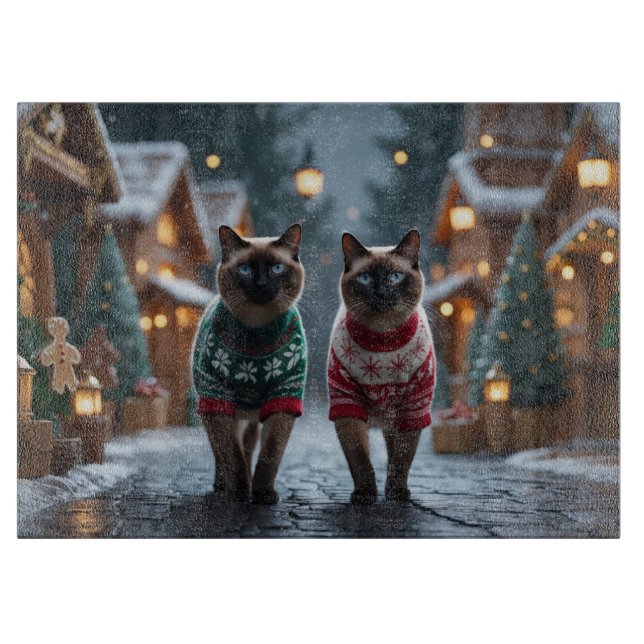 Siamese Cats Christmas Snow Holiday Schneidebrett (Vorderseite)