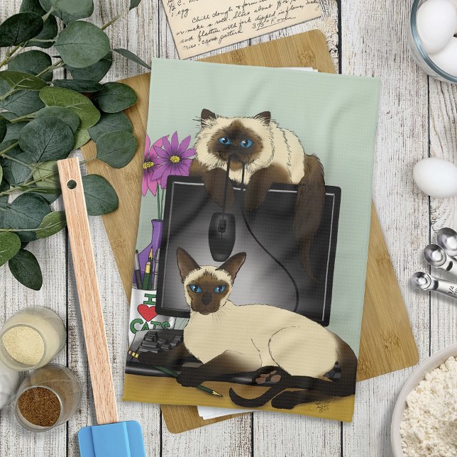 Siamese Computer Cats Mischief Geschirrtuch (Von Creator hochgeladen)
