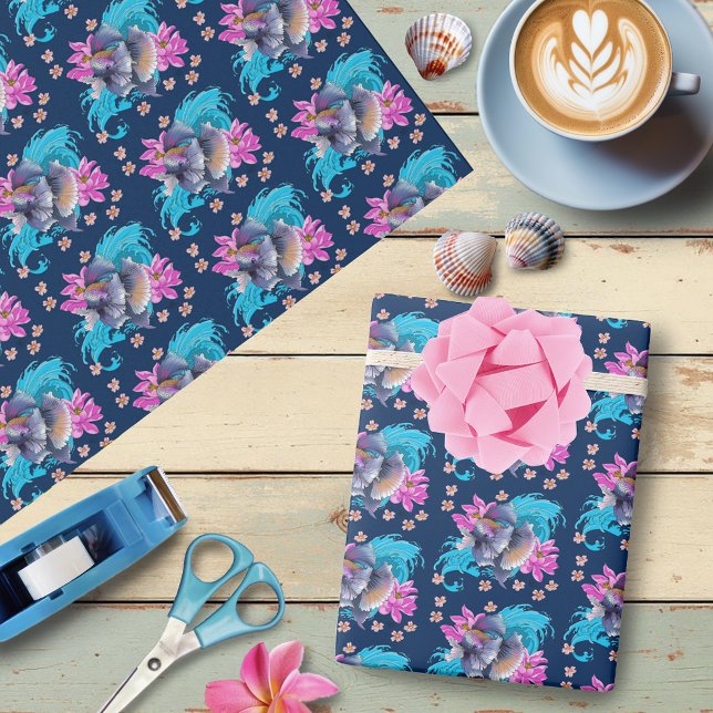 Siamese Fighting Fish Floral Geschenkpapier (Von Creator hochgeladen)