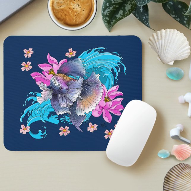 Siamese Fighting Fish Floral Mousepad (Von Creator hochgeladen)