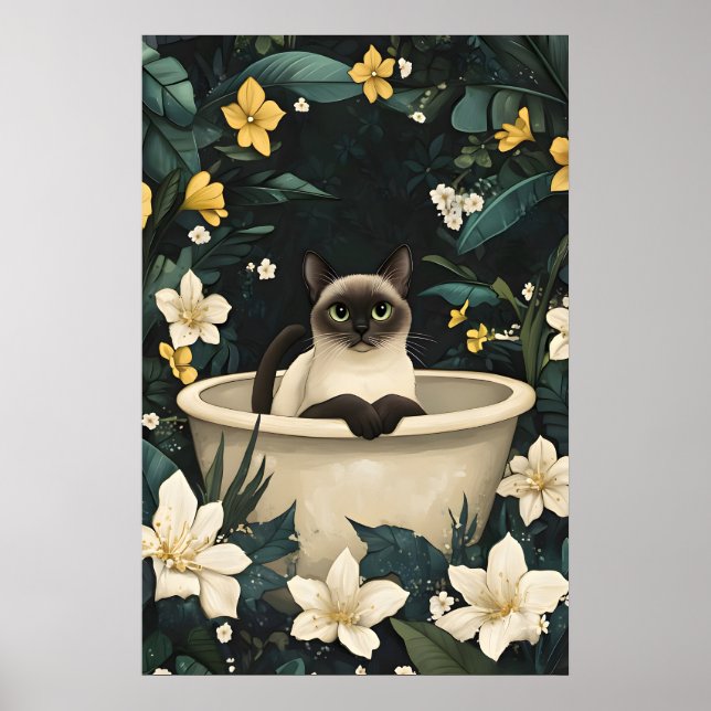 Siamese In Bathtub Poster, Funny Cat Poster (Vorne)