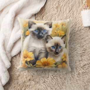 Siamese-Kätzchen mit gelben Blumen Kissen