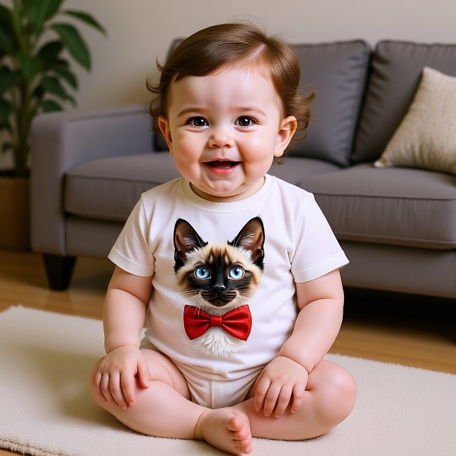 Siamese Kätzchen mit roter Schleife Baby T-shirt (Von Creator hochgeladen)