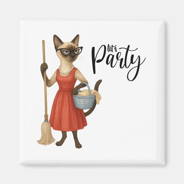 Siamese Katze Hausfrau Lass uns Party Magnet (Vorne)