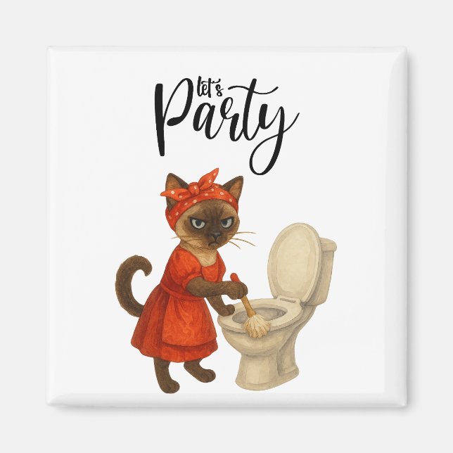 Siamese Katze Hausfrau Lass uns Party Magnet (Vorne)