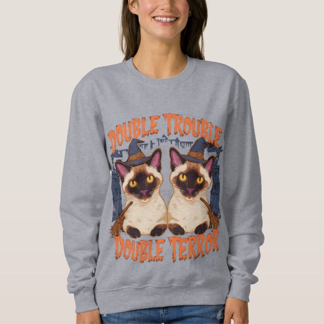 Siamese Katze in Halloween Mansion Sweatshirt (Vorderseite)