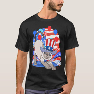Siamese Katze Merica 4. Juli Amerikanisch Patrioti T-Shirt