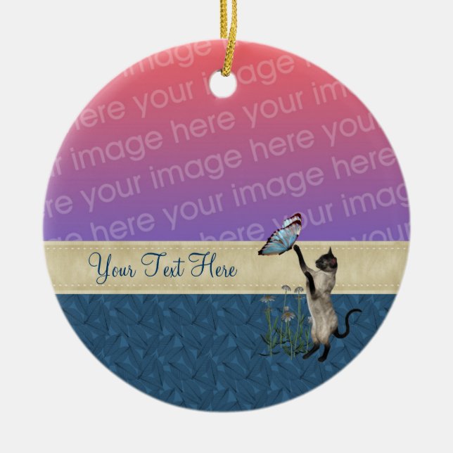 Siamese Katze Schmetterling Ihr Foto Niedliche Orn Keramik Ornament (Vorne)