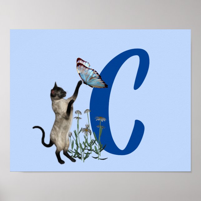 Siamese Katze Schmetterling Monogramm Anfangsbuchs Poster (Vorne)