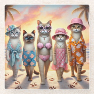 Siamese Katze Strandparty tropisches Sommer-Feelin Glasuntersetzer