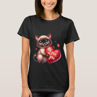 Siamese Katze zum Valentinstag Liebt dich Herz Kun T-Shirt
