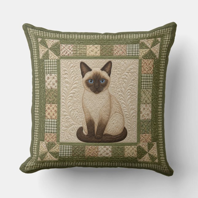 Siamese-Katzen-Faux-Quilt Kissen (Vorderseite)
