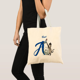 Siamese Katzen-Monogramm Initiale A Personalisiert Tragetasche