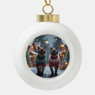 Siamese Katzen Weihnachten Schnee Feiertag Keramik Kugel-Ornament