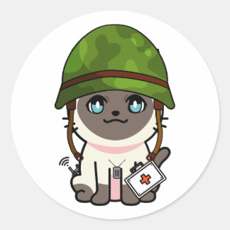 Siamese Katzengefecht Helm der Armee Runder Aufkleber