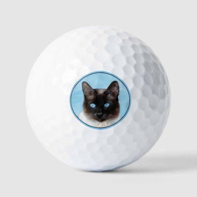 Siamese Katzenmalerei - Niedliche Original Katzenk Golfball (Vorderseite)