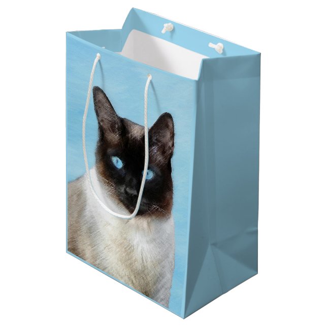 Siamese Katzenmalerei - Niedliche Original Katzenk Mittlere Geschenktüte (Vorderseite Schrägansicht)