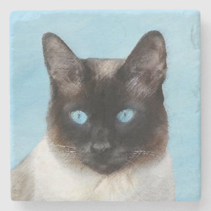 Siamese Katzenmalerei - Niedliche Original Katzenk Steinuntersetzer