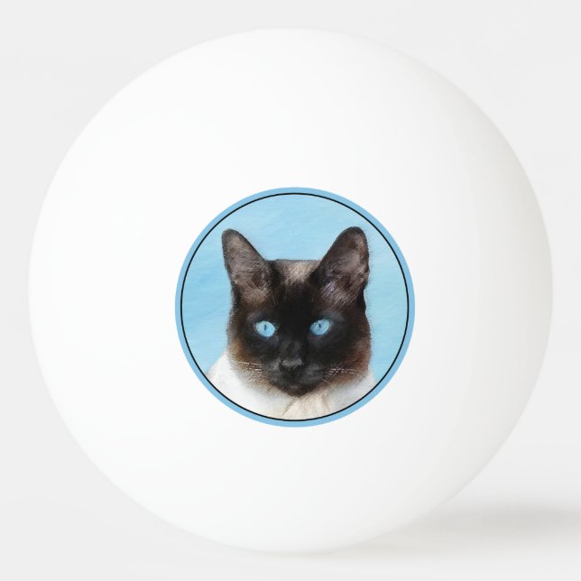 Siamese Katzenmalerei - Niedliche Original Katzenk Tischtennisball (Vorderseite)