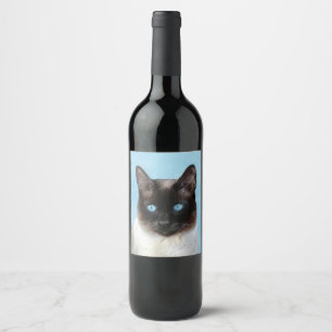 Siamese Katzenmalerei - Niedliche Original Katzenk Weinetikett