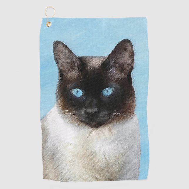 Siamese Katzenmalerei Original Tierart Golfhandtuch (Vorderseite)