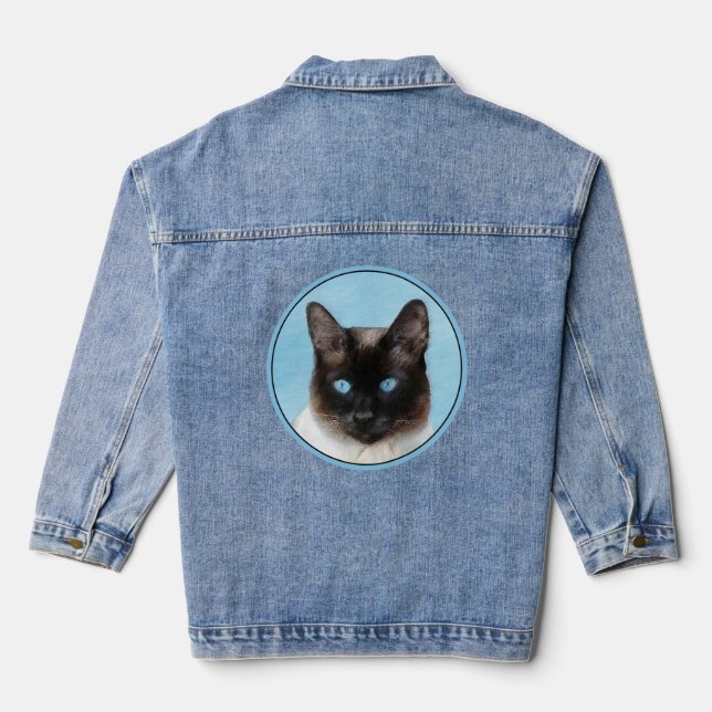 Siamese Katzenmalerei Original Tierart Jeansjacke (Rückseite)