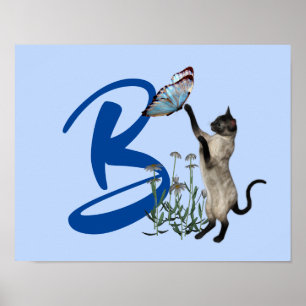 Siamese Katzenschmetterlingsmonogramm Initial B Poster