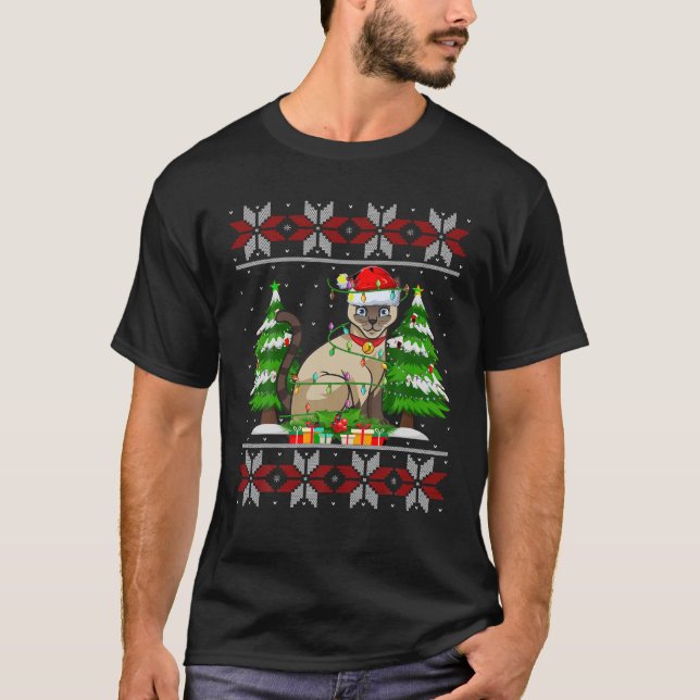Siamese Katzenweihe Weihnachtsbaumbeleuchtung Ugly T-Shirt (Vorderseite)