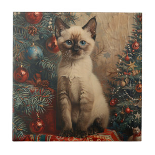 Siamese Kitten Christmas Vintag Cat Fliese