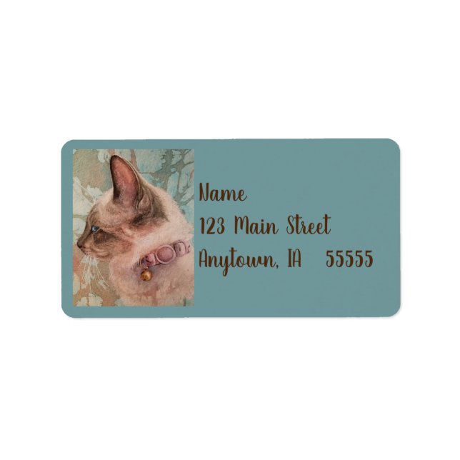 Siamese Kitten Pink Collar Wasserfarben Art Label Adressaufkleber (Vorne)