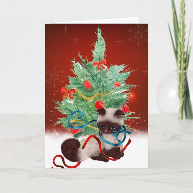 Siamese Kitten Weihnachtskarte Feiertagskarte (Vorderseite)