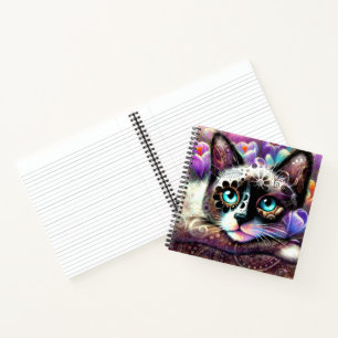 Siamese Kitty Cat Crocus Floral Lila Aquamarin Notizbuch