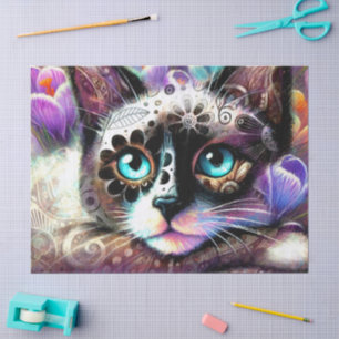 Siamese Kitty Cat Crocus Floral Lila Decoupage Seidenpapier