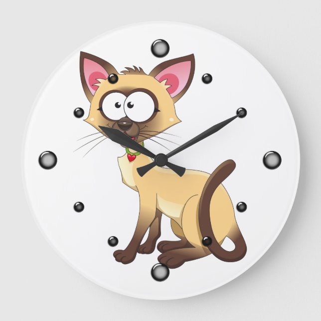 Siamese Kitty Wall Clock Große Wanduhr (Vorderseite)