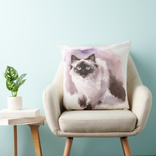 Siamese Ragdoll Watercolor Cat Walking Kissen