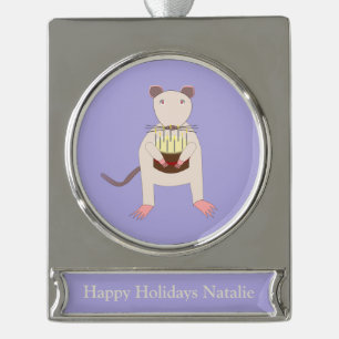 Siamese Rat mit Geburtstagskuchen Custom Banner-Ornament Silber