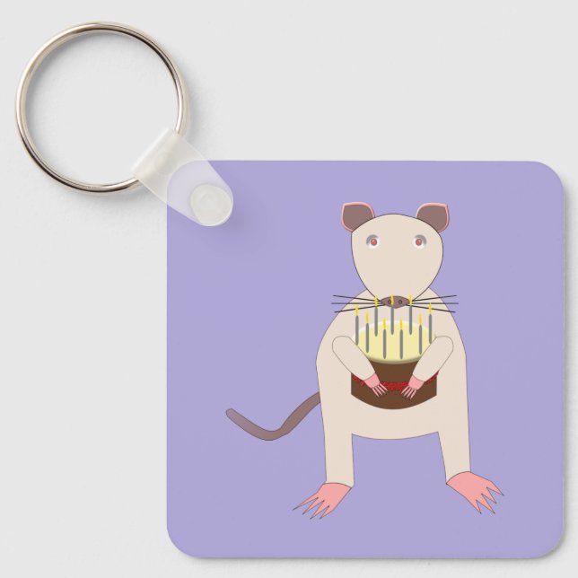Siamese Rat mit Geburtstagskuchen Custom Schlüsselanhänger (Vorderseite)