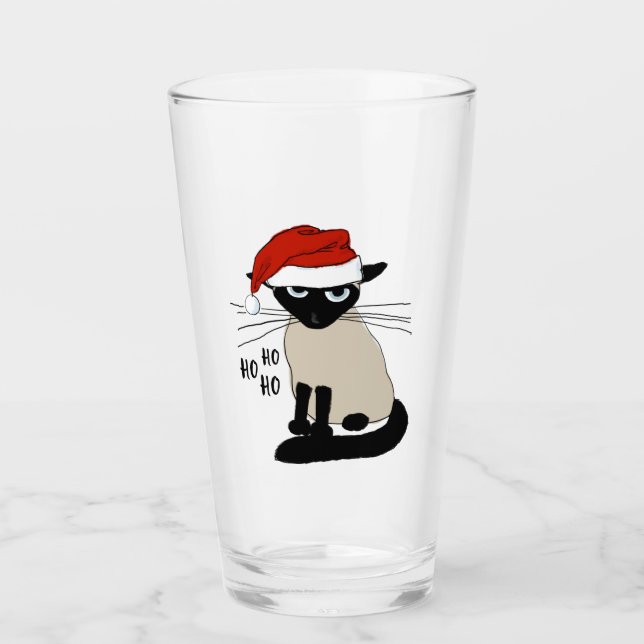 Siamese Santa Cat Ho Ho | Funny Christmas Kitty Glas (Vorderseite)