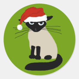 Siamese Santa Clause - Funny Christmas Cat Runder Aufkleber